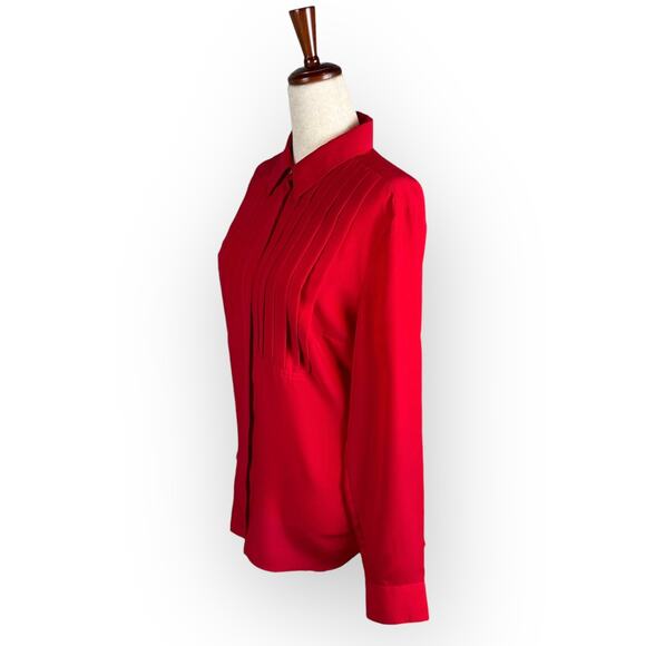 Talbots Womens Red Collared Pleated Long Sleeve Blouse Medium - Picture 3 of 7